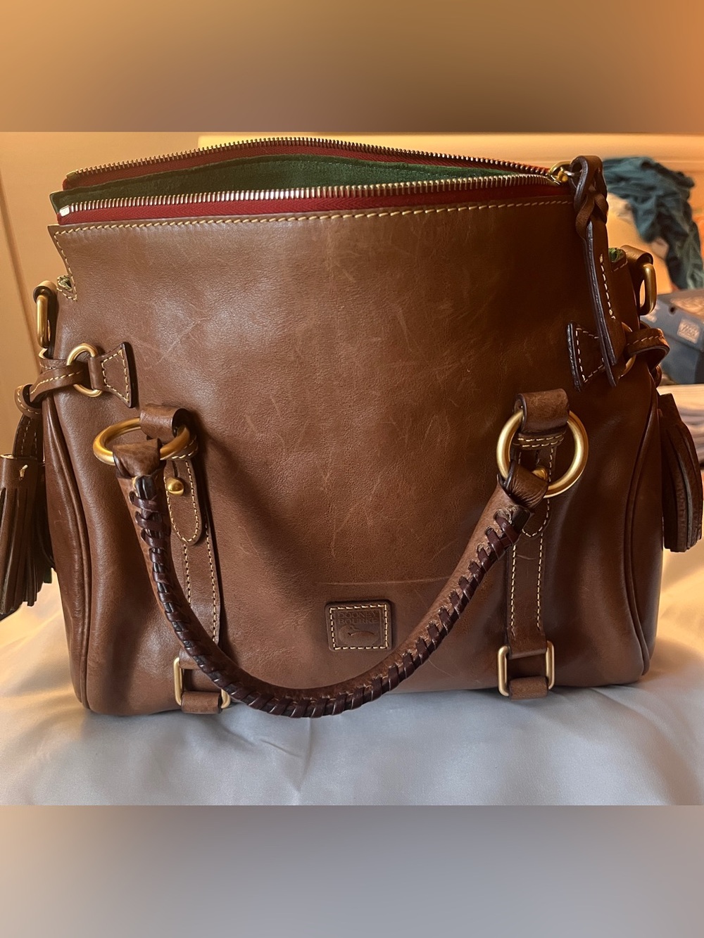 Dooney & Bourke Brown Leather Satchel with Braided Handles